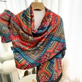 Lange zijden sjaal met etnische geometrische print voor zonbescherming en modestyling - 180*90CM / Etnische Stijl met Ruitpatroon