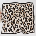 Classic leopard print silk-like square scarf with black border and magazine styling - 70cmx70cm / Cream Black & Brown Leopard (Style 1)