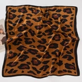 Fashionable leopard print silk-like square scarf with elegant black border flat lay view - 70cmx70cm / Brown & Black Leopard (Style 2)