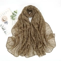 Brown long voile scarf with white heart print, lightweight breathable shawl wrap - Khaki Heart
