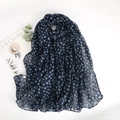 Navy blue voile scarf with heart prints, lightweight long shawl for women in flat lay - Navy Blue Heart