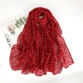 Long red heart-print chiffon scarf for women shown on a clean white background - Red Heart