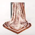 French vintage animal toile de jouy pattern satin silk square scarf in rust red and beige - Jungle Brown