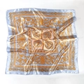 Sky blue and gold baroque pattern 90cm satin silk square hair scarf for women - Light Blue