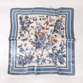 Green butterfly and vintage floral print 90cm satin square scarf for women's daily wear - Blue