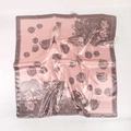 Foulard quadrato di seta rosa con stampe floreali di rose e bordi marroni - Grigio Rosa