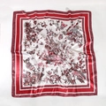 90cm green butterfly and floral silk satin square scarf with red border on ivory base - Rose Red