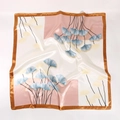 Elegant ginkgo leaf print silk scarf in pink and cream with a premium satin finish - Brown