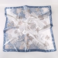 Elegant 90cm satin square silk scarf featuring a blue floral print on white base - 90*90cm / Light Blue