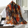 Lightweight colorful graffiti print voile scarf long shawl for summer sun protection - Orange and Blue Abstract Print (款式1)