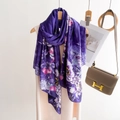 Large purple floral silk scarf on a hanger, elegant shawl gift for Mother's Day - 180*90cm (Encrypted Li Jin Satin) / Purple