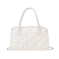 Detail of white quilted PU leather handbag with gold chain strap and top handle - Off White