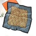Square silk scarf featuring leopard print and blue floral borders with black edges - 70cmx70cm / Blue Floral Patchwork Leopard (Style 11)