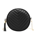 Modische schwarze runde Umhängetasche mit Chevron-Steppung und goldener Kette - Schwarz