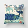 Mediterranean nautical cushion cover with floral whale print and red anchor detail - Patterned Whale Anchor (TPR030-9) / 45x45CM (No Core)