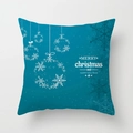 Teal Christmas snowflake throw pillow case with Merry Christmas holiday print - Lake Blue Snowflake Hanging Ball Style (TPR085-28)
