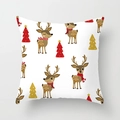 Christmas peach skin pillowcase featuring cartoon reindeer and festive tree patterns - Cartoon Reindeer Tree Combo Style (TPR084-20)