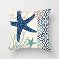 Square Mediterranean starfish and coral cushion cover with vintage nautical prints - Vintage Starfish Tile (TPR030-6) / 45x45CM (No Core)