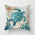 Vintage Mediterranean sea turtle print pillow cover with nautical map on peach skin fabric - Realistic Green Turtle (TPR030-7) / 45x45CM (No Core)