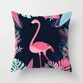 Pink flamingo and tropical leaf cushion cover with dark blue botanical patterns - 45x45CM (No Core) / Dark Blue Flamingo Tropical Leaves (TPR044-32)