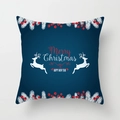 Navy blue Christmas pillow case with reindeer print and Merry Christmas text - Navy Jumping Reindeer Red Berries Style (TPR084-29)