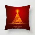 Quadratischer roter Kissenbezug mit goldenem geometrischem Baum und Weihnachtsgrüßen - Dunkelroter Gold Geometrischer Weihnachtsbaum (TPR081-14)