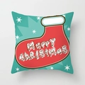 Teal Christmas pillow cover featuring a red stocking and Merry Christmas typography - Teal Background Red Christmas Sock Style (TPR085-25)