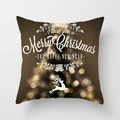 Close-up of golden Christmas reindeer and bell prints on dark brown pillowcase - Deep Brown Gold Bokeh Reindeer Style (TPR084-2)