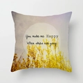 Square pillow with yellow floral print and You make me Happy inspirational quote - 45x45CM (No Core) / Gray Base Yellow Floral Quote (TPR044-30)