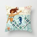 Vintage Mediterranean mermaid print cushion cover with seahorse and lighthouse patterns - Red Hair Mermaid Lighthouse (TPR030-5) / 45x45CM (No Core)
