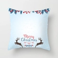 Blue Christmas pillow cover with reindeer silhouettes and Merry Christmas text - Light Blue Pine Branch Reindeer Style (TPR084-28)