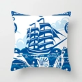Square nautical pillow cover featuring vintage blue sailing boat and ocean wave prints - Sailing Wave Illustration (TPR030-19) / 45x45CM (No Core)