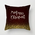 Christmas peach skin pillowcase with golden Merry Christmas text and white reindeer - Dark Brown Red Gold Artistic Text Style (TPR084-1)