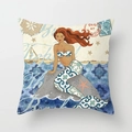 Vintage mermaid print peach skin pillow cover with nautical ocean motifs for home decor - Vintage Red Mermaid Postmark (TPR030-2) / 45x45CM (No Core)