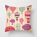 Square throw pillow with colorful hot air balloon patterns on a striped background - Colorful Hot Air Balloons Print Style (TPR050-2)