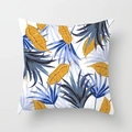 Blue and gold tropical leaf print decorative square throw pillow cover on white base - 45x45CM (No Core) / Indigo Orange Gold Tropical Leaves (TPR044-40)