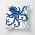 Vintage Mediterranean pillowcase featuring a blue octopus print with peach skin texture - Navy Octopus Tile (TPR030-18) / 45x45CM (No Core)
