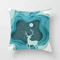 Christmas snowflake pillow cover featuring a 3D paper-cut style white reindeer in moonlight - 3D Paper Carving Reindeer Moonlit Style (TPR085-33)