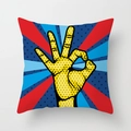 Square pop art throw pillow cover featuring yellow OK hand gesture and radial lines - Pop Art OK Gesture Style (TPR050-1)