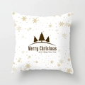 White Christmas pillow cover with golden snowflakes, brown trees and Merry Christmas text - Gold Snowflake Brown Tree Style (TPR084-26)