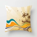 Vintage beach style throw pillow case with palm trees and seagulls in beige and teal - 45x45CM (No Core) / Vintage Beach Palm Trees (TPR044-29)