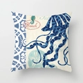 Mediterranean sea theme throw pillow cover with blue jellyfish and seahorse print - Navy Jellyfish Seahorse (TPR030-17) / 45x45CM (No Core)