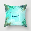 Tropical travel themed cushion cover with turquoise background and palm leaf print - 45x45CM (No Core) / Tiffany Blue Travel Background (TPR044-27)