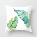 White square cushion cover with green tropical palm leaf watercolor print - 45x45CM (No Core) / White Watercolor Banana Leaf (TPR044-26)