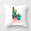 Square white pillowcase with cactus and succulents print Green Art style - 45x45CM (No Core) / White Cactus Green Art (TPR044-9)