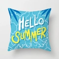 Sky blue Hello Summer square throw pillow cover with artistic water ripple patterns - Hello Summer Blue (TPR030-38) / 45x45CM (No Core)