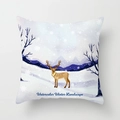 Quadratischer Kissenbezug mit Aquarell-Hirsch-Winterlandschaft und feinen Schneeflocken - Aquarell Winterlandschaft Hirsch-Stil (TPR081-8)