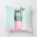 Square floral cushion cover featuring cactus and jewelry print on blue pink background - 45x45CM (No Core) / Color Block Potted Cactus (TPR044-8)