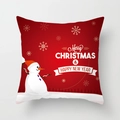 Quadratischer roter Weihnachtskissenbezug mit Schneemann und Schneeflocken für Deko - Roter Cartoon Schneemann Tannenwald (TPR081-32)