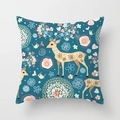 Teal Christmas pillowcase featuring a folk art reindeer with colorful floral patterns - Dark Teal Ethnic Illustration Deer Style (TPR085-18)